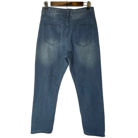 Misslook Floral Blue Jeans Straight Leg High Waist - Picture 8 of 8